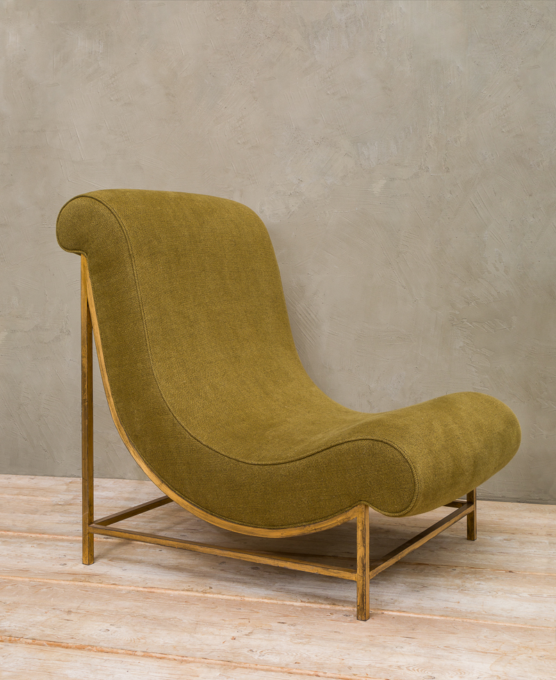 Thibier chair distressed gold in Green De Le Cuona Fabric-02