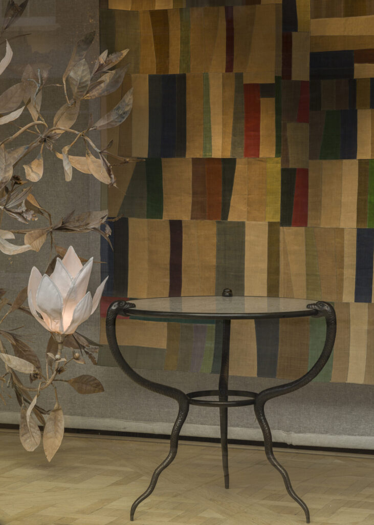 Textile by Lee So-ra, Magnolia Chandelier by Cox London, Swaledale Serpent Table Cox London