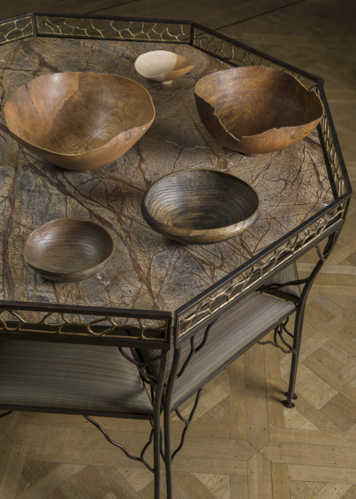 Wood bowls by Kim Min-wook, Cox London Rainforest Grove Table and Chairs